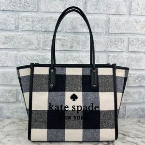 Kate Spade Large Ella Tote Shoulder Bag In Festive Check Black Multi Plaid